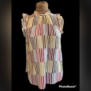 Loft multi colored sleeveless ruffle shoulder top. Size- S